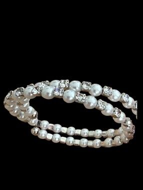🆕 Elegant Bridal White Pearl & Australian Crystals Bracelet
